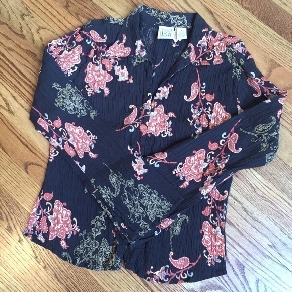 Field Gear Tops - Field Gear Brown and Orange Fitted Long Bell Sleeve Women’s Blouse - M